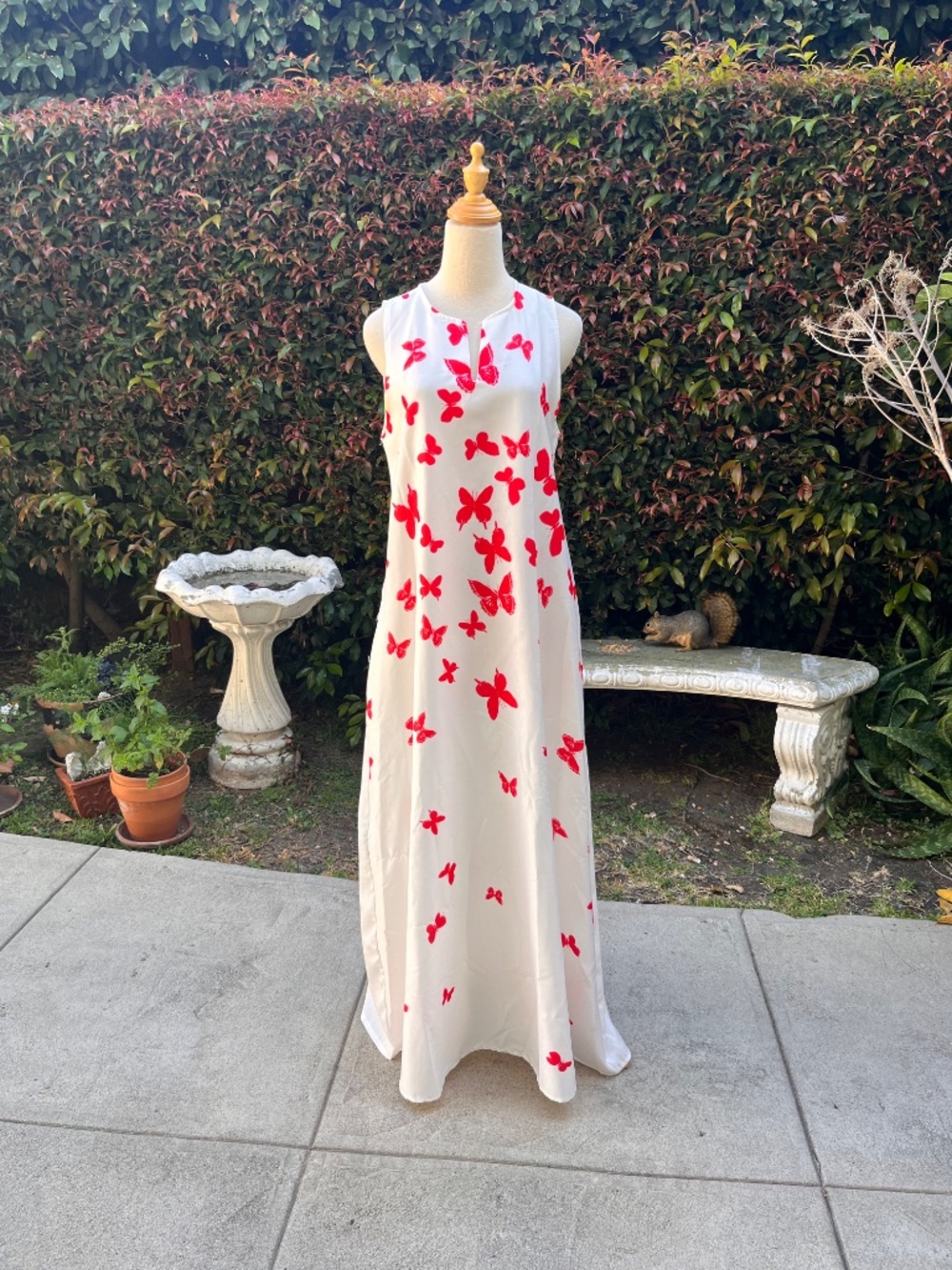 Butterfly print - cotton blend maxi dress, WITH POCKETS!